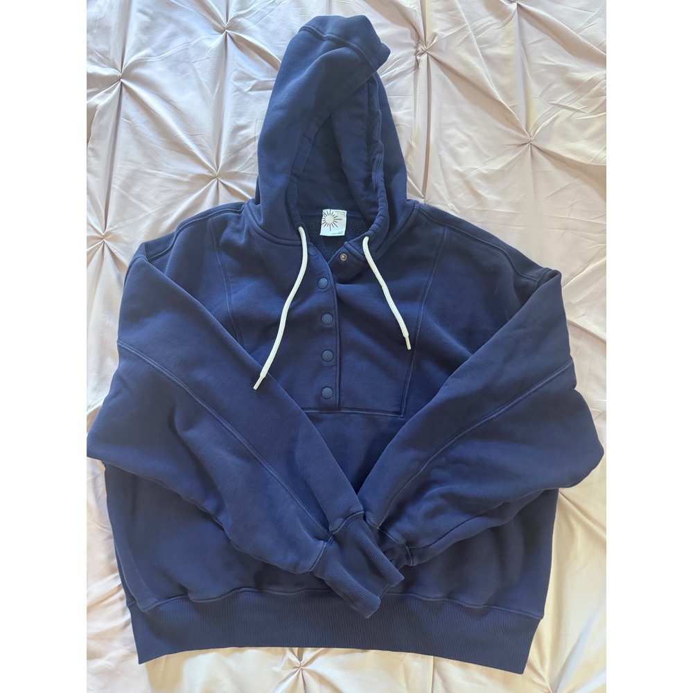 OFFLINE by Aerie Navy Blue Snap Henley Hoodie Sweatshirt Super Soft Large